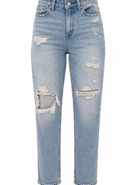 Abercrombie & Fitch Distressed Mom Jeans Light Wash High Rise Size 27 Short